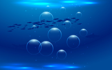 light and bubbles at underwater in the ocean