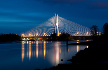 Fototapeta na wymiar Beautiful Redzinski bridge by night. Wroclaw, Poland.