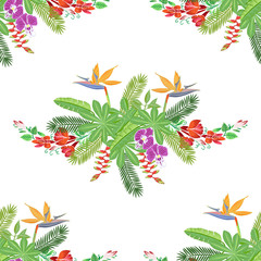 Seamless Pattern with Plants and Flowers in Jungle