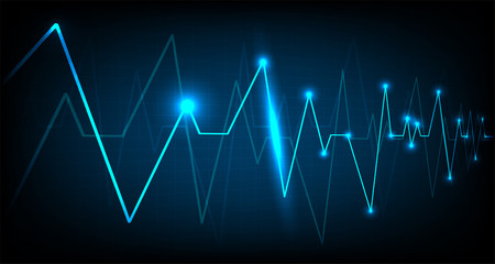 Blue Heart pulse monitor with signal.Vector tech line wave and technology digital business using as background and wallpaper