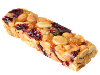 Peanut bar with berries isolated