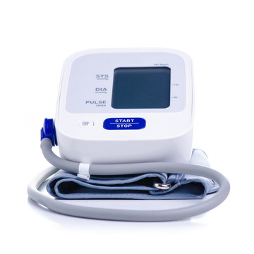 Digital blood pressure monitor electric tonometer on white background isolation