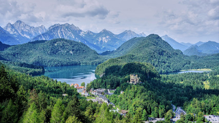 Fototapeta na wymiar Panorama of Bavarian Countryside and Distant Austrian Alps