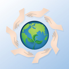 Green earth concept save the world. Paper art and digital craft style.Vector and illustration,eps10. - Vector