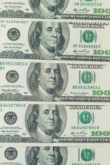 Background of one hundred dollar bills. Benjamin Franklin on USA money banknote	