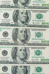 Background of one hundred dollar bills. Benjamin Franklin on USA money banknote	