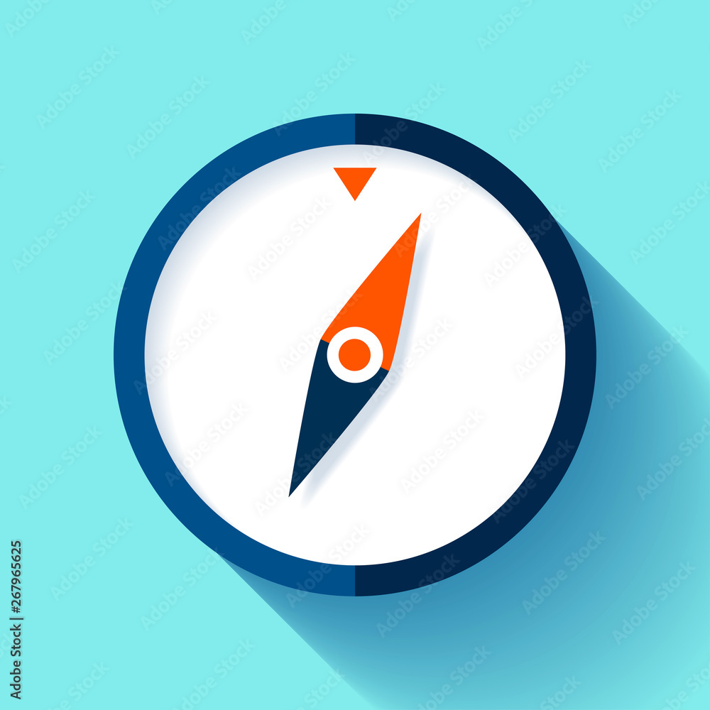 Poster compass icon in flat style, nautical tool on color background. vector design element for you busines