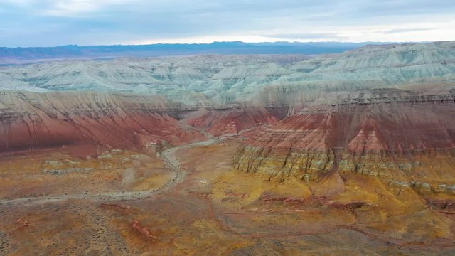 Aerial view of Aktau Mountains, located in Altyn Emel National Park in the south-east of Kazakhstan, Almaty region