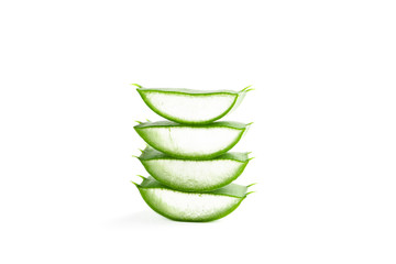 Aloe vera slices isolated on white background. Herbal medicine