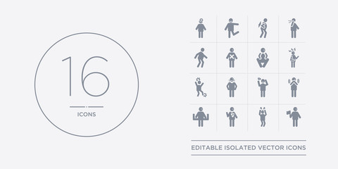 16 vector icons set such as accomplished human, aggravated human, alive human, alone amazed contains amazing amused angry annoyed accomplished aggravated alive from feelings outline icons