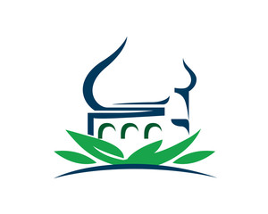 Modern Islamic Mosque And Green Leaf In White Isolated Background