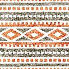 Fotobehang Etnische stijl Naadloze etnische patroon. Geometrische sieraad getekend in potlood. Grijze en oranje tinten op een witte achtergrond. Vector illustratie.
