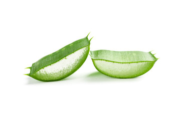 Aloe vera slices isolated on white background. Herbal medicine