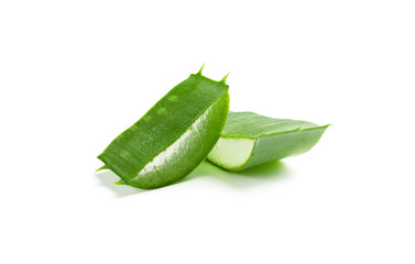 Aloe vera slices isolated on white background. Herbal medicine