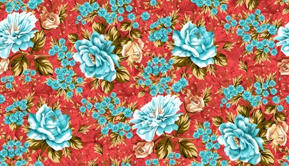 Fotobehang seamless beautiful flower pattern red background © chetna sonia
