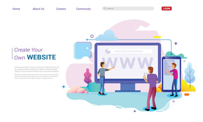 Web design homepage concept of desktop Illustration. business strategy, analytics and brainstorming. Modern flat design concepts for website design ui/ux and mobile website development.