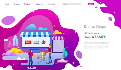 Landing page design concept of online shop and ecommerce, business strategy and Shopping Online. Vector illustration concepts for website design ui/ux and mobile website development.