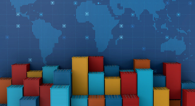 Container cargo ship in import export business logistic on digital world map