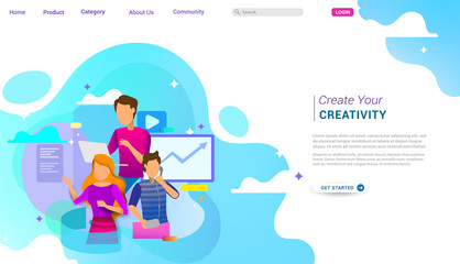 Landing page design of social media and entertainer. Social media concept landing page template. Modern flat design concepts for website design ui/ux and mobile website development.