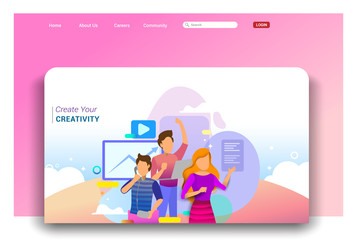 Landing page design of social media and entertainer. Social media concept landing page template. Modern flat design concepts for website design ui/ux and mobile website development.