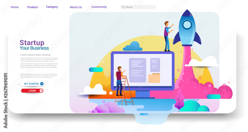 Wall mural landing page design concept of startup business, successful startup business concept. vector illustr