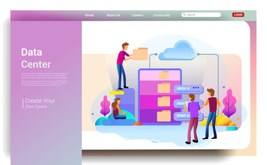 Landing page design concept of data center and backup data, maintenance and data storage. Vector illustration concepts for website design ui/ux and mobile website development.