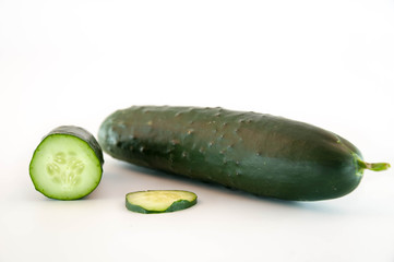 Cucumber slices on a white background 