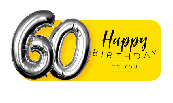 Happy 60th birthday yellow greeting background. 3D Rendering