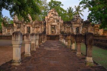 Fototapeta na wymiar Sdok Kok Thom Ancient Temple, is an 11th-century Khmer temple located in Sa Kaeo, Thailand