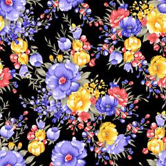 seamless traditional colorful flower black background