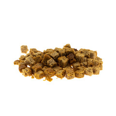 Dry croutons isolated on white background. beer snack