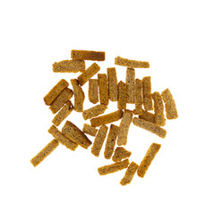 Dry croutons isolated on white background. beer snack