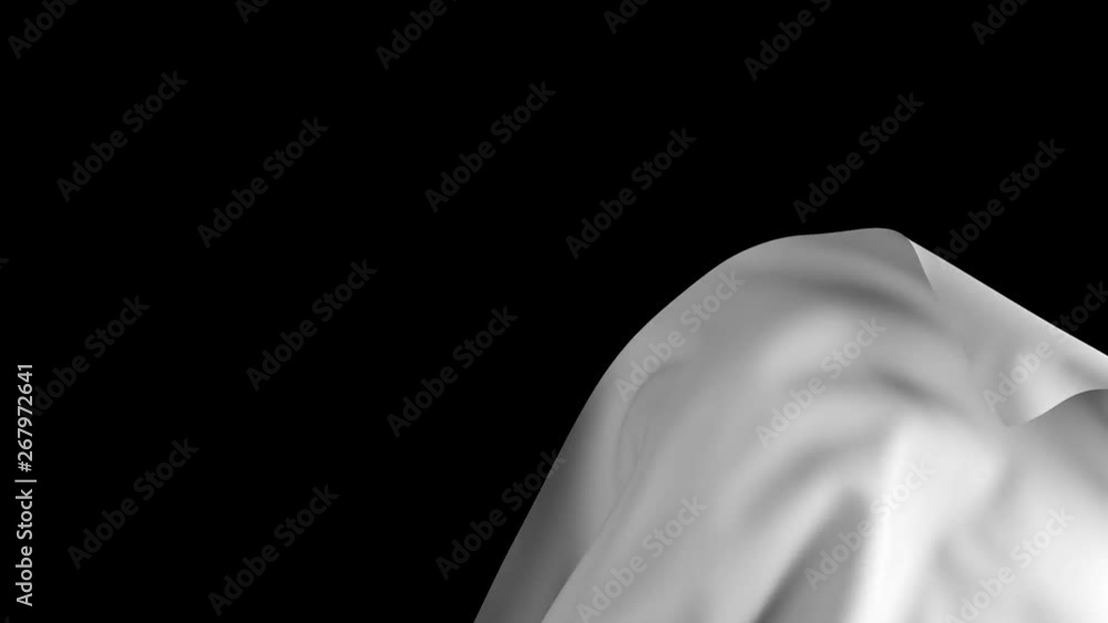 Poster 3d render of cloth simulation that cover screen and flow away. transition footage with luma mask for