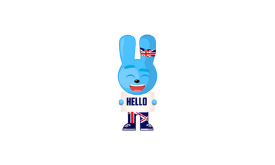 blue bunny character, holding a sign, learning foreign languages