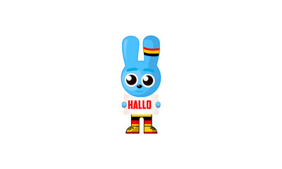 blue bunny character, holding a sign, learning foreign languages