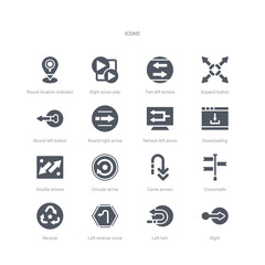 set of 16 vector icons such as right, left turn, left reverse curve, recycle, crossroads, curve arrows, circular arrow, double arrows from ui concept. can be used for web, logo, ui\u002fux
