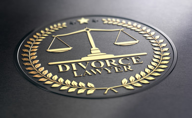 Golden Divorce Lawyer Sign Over Black Background