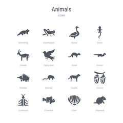 set of 16 vector icons such as chipmunk, clam, clownfish, cockroach, cocoon, coyote, desman, echidna from animals concept. can be used for web, logo, ui\u002fux