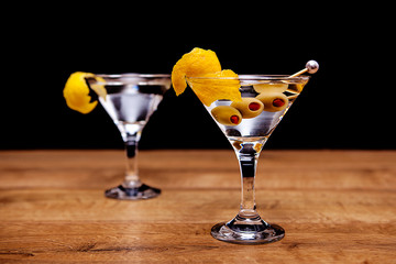  Martini cocktail on wooden table 