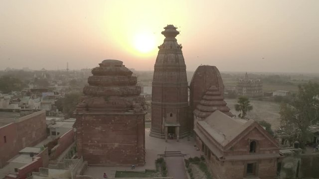 "Madana Mohana" temple in Vrindavan, India, 4k aerial ungraded/flat