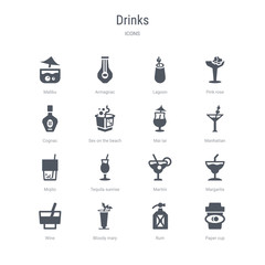 Fototapeta na wymiar set of 16 vector icons such as paper cup, rum, bloody mary, wine, margarita, martini, tequila sunrise, mojito from drinks concept. can be used for web, logo, ui\u002fux