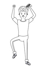 Videogames and millennials cartoons in black and white