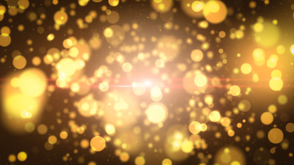 Gold christmas lights. Defocused glitter lights background in dark gold and black colors.Christmas soft luxury Bokeh background.