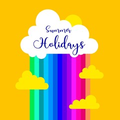 summer holidays. Vector elements for greeting card, invitation, poster, T-shirt design. cloud, rain, rainbow, summer, lettering, yellow sky. summer vacation background