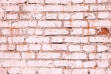 Unusual bright saturated abstract pink background from old brick wall in retro style