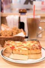 Pizza toasted bread on restaurant