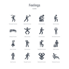 set of 16 vector icons such as relaxed human, relieved human, rough human, sad safe satisfied sca sexy from feelings concept. can be used for web, logo, ui\u002fux