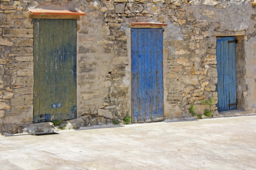 Colorful old wooden doors in Formentera near Ibiza