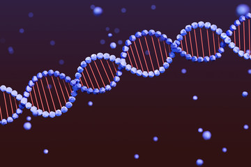Low poly render of blue DNA double helix floating in space. 3D illustration.