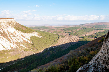 Fototapeta premium Biyuk-Ashlama-Dere gorge in Crimean mountains Chufut-Kale, Bakhchisaray, Crimea